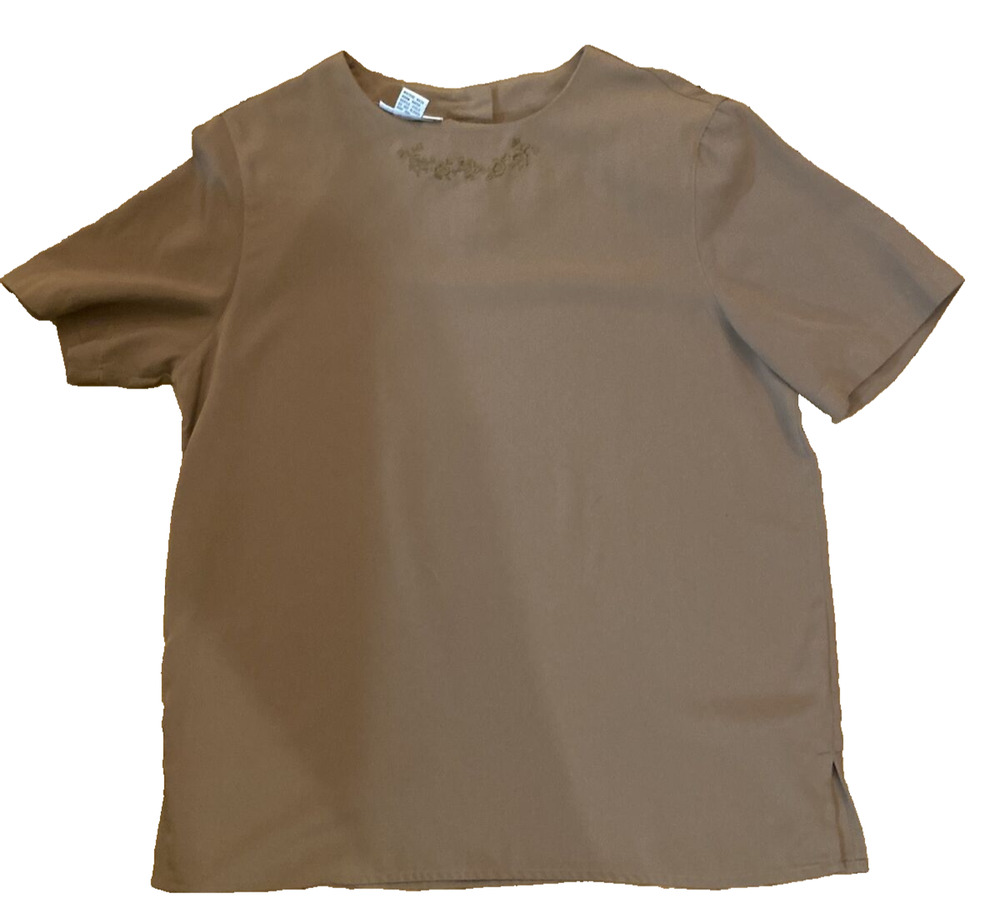 Vintage Alfred Dunner Top Woman Size 8 Short Sleeves Brown with floral accents